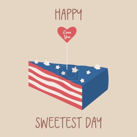 Ilustración de Póster para FELIZ DÍA MÁS DULCE con pedazo de pastel en colores de la bandera de EE.UU. - Imagen libre de derechos