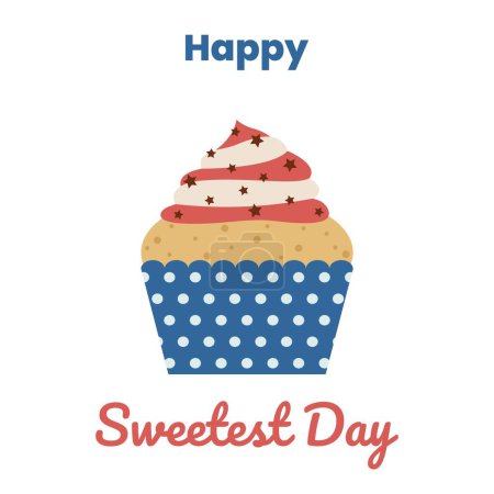 Ilustración de Póster para FELIZ DÍA MÁS DULCE con sabroso cupcake en colores de la bandera de EE.UU. - Imagen libre de derechos