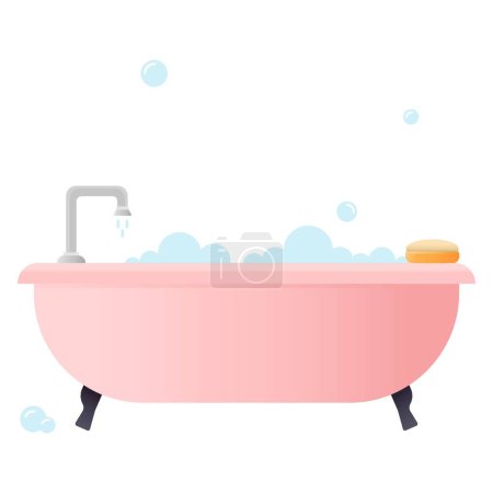 Illustration for Pink bathtub with soap bubbles on white background - Royalty Free Image