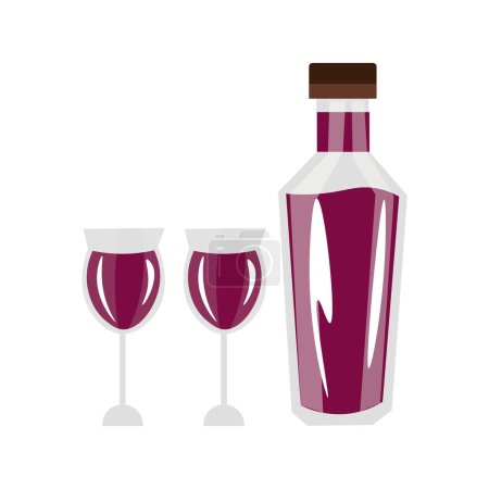 Téléchargez les illustrations : Bouteille et verres de vin rouge sur fond blanc - en licence libre de droit