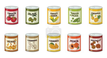 Illustration for Set of canned food on white background - Royalty Free Image