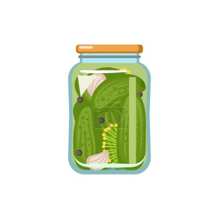 Jar of homemade pickled cucumbers on white background