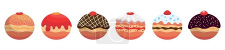Téléchargez les illustrations : Ensemble de nombreux beignets savoureux pour Hanoukka sur fond blanc - en licence libre de droit