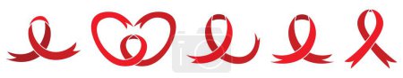 Ilustración de Conjunto de cintas rojas sobre fondo blanco. Día de sensibilización sobre el sida - Imagen libre de derechos