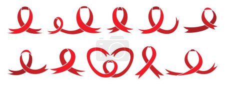 Ilustración de Conjunto de cintas rojas sobre fondo blanco. Día de sensibilización sobre el sida - Imagen libre de derechos