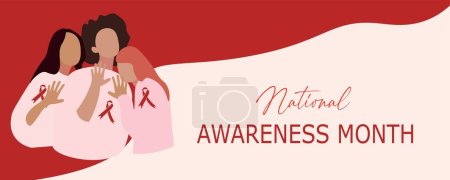 Ilustración de Banner para el Mes Nacional de Concientización sobre el Sida con mujeres con cintas rojas - Imagen libre de derechos