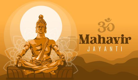 Ilustración de Banner para Mahavir Jayanti con Buda meditante - Imagen libre de derechos