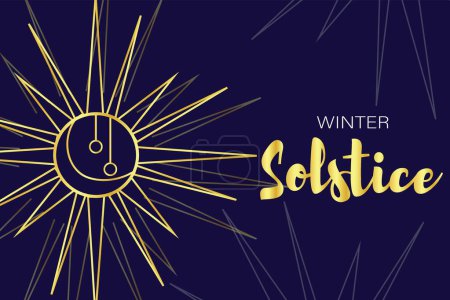 Illustration for Text WINTER SOLSTICE and drawn sun on blue background - Royalty Free Image