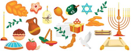 Illustration for Set of Hanukkah symbols on white background - Royalty Free Image