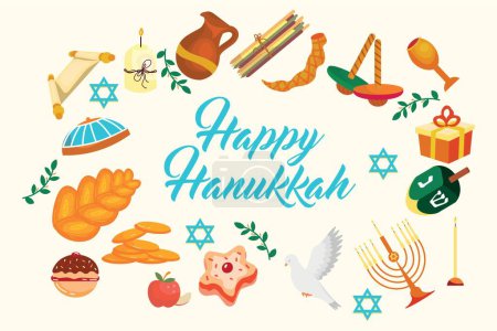 Téléchargez les illustrations : Bannière pour Happy Hanukkah sur fond clair - en licence libre de droit
