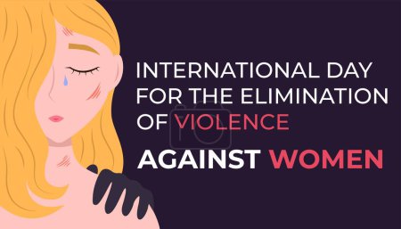 Banner für den Internationalen Tag zur Beseitigung der Gewalt gegen Frauen mit weinenden jungen Mädchen