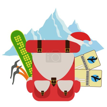Illustration for Backpack with tickets and ski equipment on white background - Royalty Free Image