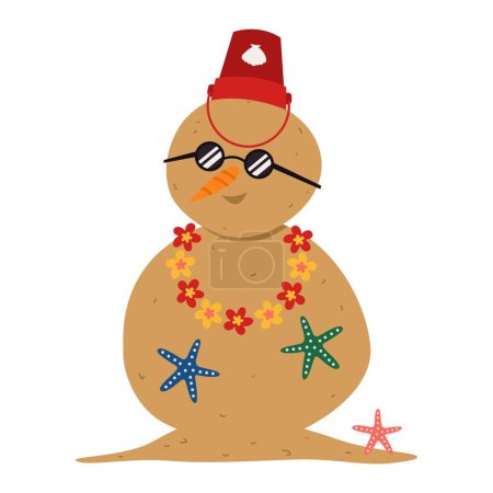 Illustration for Snowman made of sand on white background. Christmas vacation - Royalty Free Image