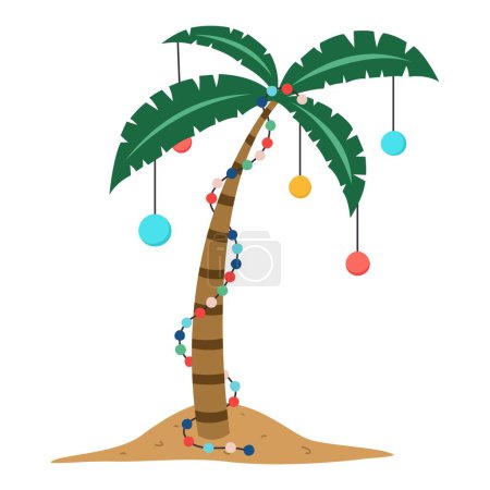 Illustration for Tropical palm with Christmas decor on white background - Royalty Free Image