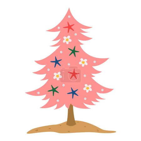 Illustration for Creative pink Christmas tree with tropical decor on white background - Royalty Free Image