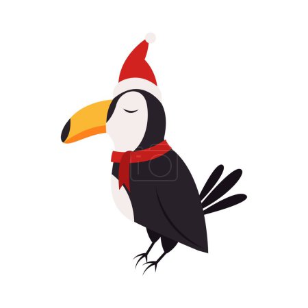 Illustration for Cute toucan bird with Santa hat on white background. Christmas vacation - Royalty Free Image