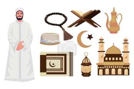 Illustration for Set of Arabian clip art on white background - Royalty Free Image