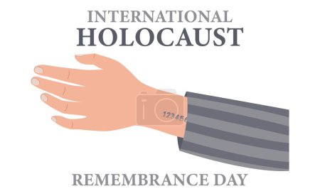Illustration for Banner for International Holocaust Remembrance Day with hand of concentration camp prisoner on white background - Royalty Free Image
