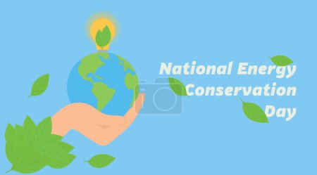 Illustration for Awareness banner for National Energy Conservation Day with human hand and planet Earth - Royalty Free Image