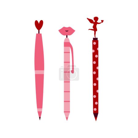Illustration for Creative pens on white background. Valentine's Day celebration - Royalty Free Image