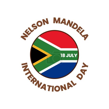 Ilustración de Texto NELSON MANDELA DÍA INTERNACIONAL y bandera sobre fondo blanco - Imagen libre de derechos