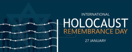 Illustration for Banner for International Holocaust Remembrance Day with drawn concentration camp - Royalty Free Image