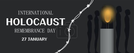 Illustration for Banner for International Holocaust Remembrance Day with human silhouettes and burning candle - Royalty Free Image