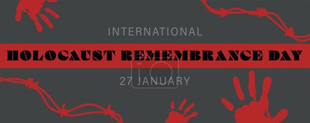 Illustration for Banner for International Holocaust Remembrance Day with palm prints and barbed wire - Royalty Free Image