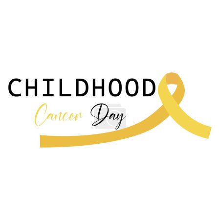 Text CHILDHOOD CANCER DAY and golden ribbon on white background 