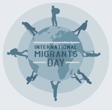 Ilustración de Banner for International Day of Migrants with going and planet Earth - Imagen libre de derechos