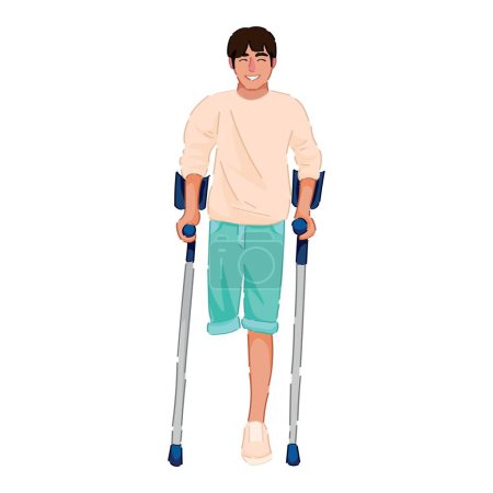 Illustration for Man with amputated leg and crutches on white background - Royalty Free Image