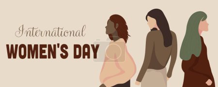 Illustration for Greeting banner for March 8 with multiracial women on beige background. International Women Day celebration - Royalty Free Image