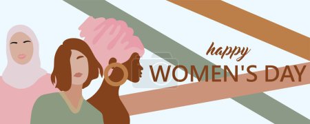 Illustration for Greeting banner for March 8 with multiracial women. International Women Day celebration - Royalty Free Image