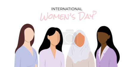Illustration for Festive banner for March 8 with different women on white background. International Women Day celebration - Royalty Free Image