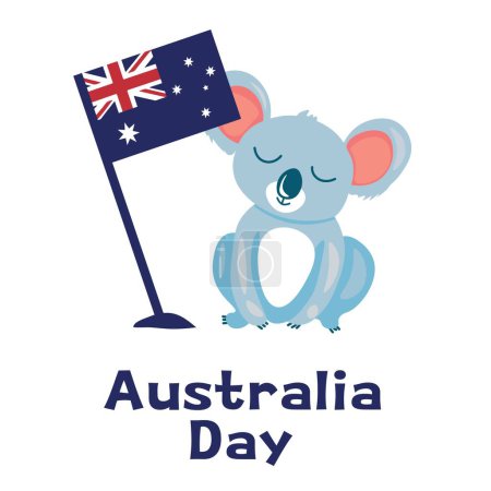 Illustration for Greeting card for Australia Day with flag and koala bear on white background - Royalty Free Image