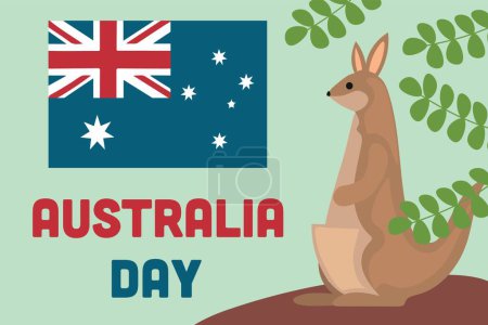 Illustration for Greeting card for Australia Day with flag and kangaroo - Royalty Free Image