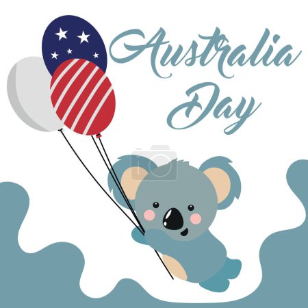 Illustration for Greeting card for Australia Day with koala bear and balloons - Royalty Free Image