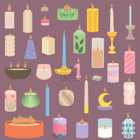 Illustration for Set of beautiful candles on dark color background - Royalty Free Image