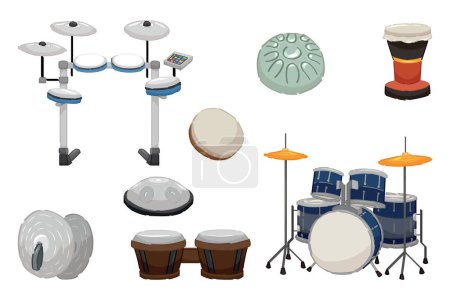 Téléchargez les illustrations : Ensemble d'instruments à percussion sur fond blanc - en licence libre de droit