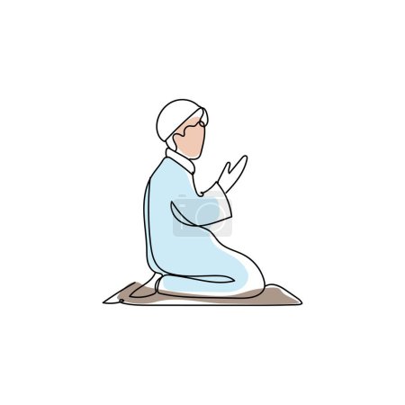 Ilustración de Dibujado hombre musulmán rezando sobre fondo blanco - Imagen libre de derechos