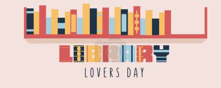 Illustration for Banner for Library Lovers Day with drawn book shelf - Royalty Free Image