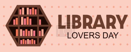 Illustration for Banner for Library Lovers Day with drawn book shelf - Royalty Free Image
