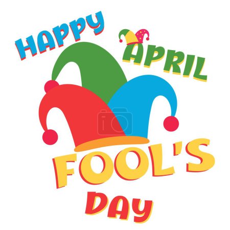 Illustration for Text HAPPY APRIL FOOL'S DAY and harlequin's hat on white background - Royalty Free Image