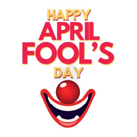 Illustration for Text HAPPY APRIL FOOL'S DAY and clown smile on white background - Royalty Free Image