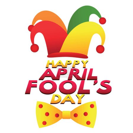 Illustration for Text HAPPY APRIL FOOL'S DAY, harlequin's hat and bowtie on white background - Royalty Free Image
