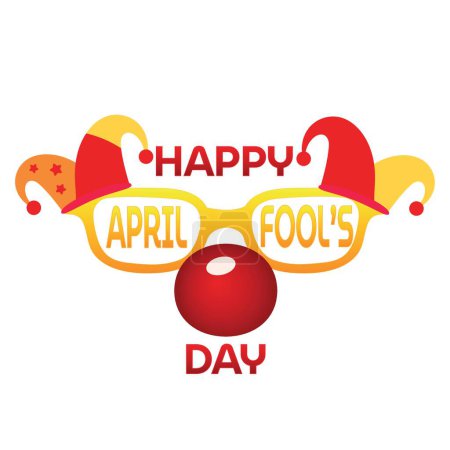Text HAPPY APRIL FOOL'S DAY and clown's disguise on white background