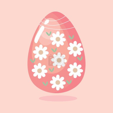 Ilustración de Hermoso huevo de Pascua con flores pintadas sobre fondo rosa - Imagen libre de derechos
