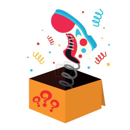 Illustration for Punch box with shoe on white background. April Fools' Day prank - Royalty Free Image