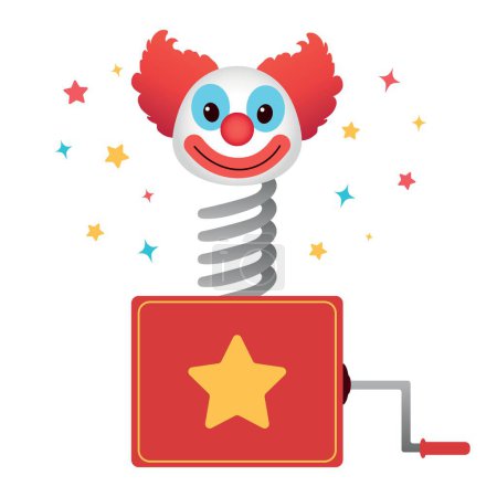 Illustration for Punch box with clown head on white background. April Fools' Day prank - Royalty Free Image