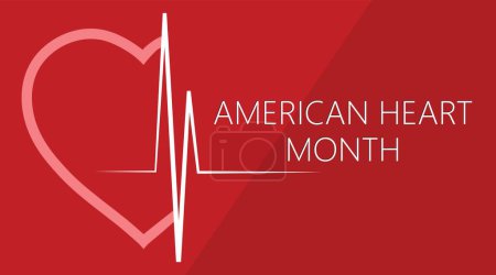 Ilustración de Banner de sensibilización para el Mes del Corazón Americano con cardiograma - Imagen libre de derechos